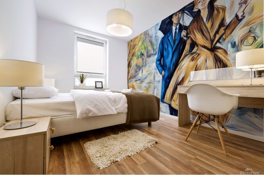 ArtXcl 110 couple-umbrella-vintage-drawing Mural print