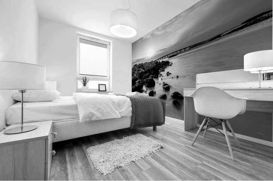 Destin Rock Jetty Smooth Sunset Grayscale Mural print