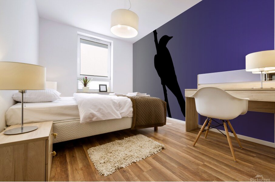 Mockingbird Silhouette on Steel Blue Mural print