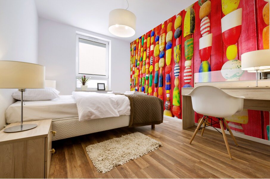 Decorative Lobster Floats on Red Wall Mural print