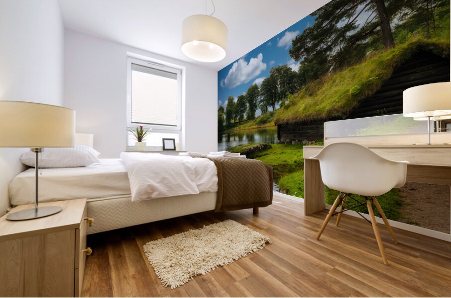 Sod Covered Homes in Sunnmore Museum in Alesund Norway Mural print
