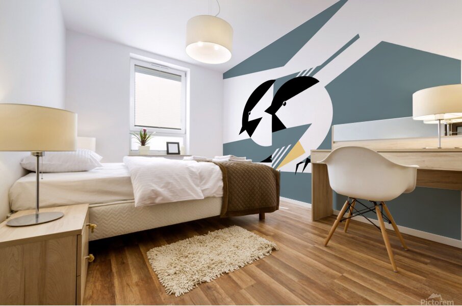 Black Capped Chickadees Geometric Style Mural print