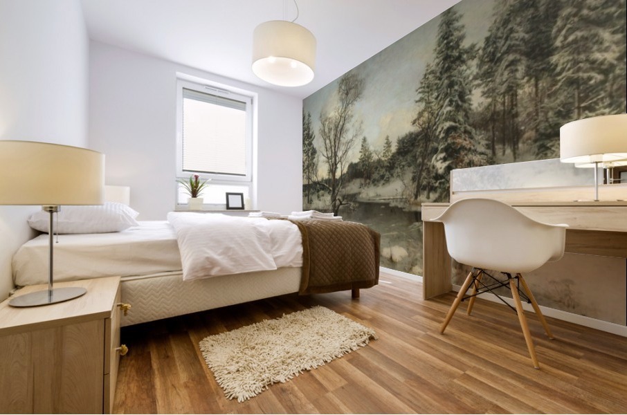 River in the winter forest Mural print