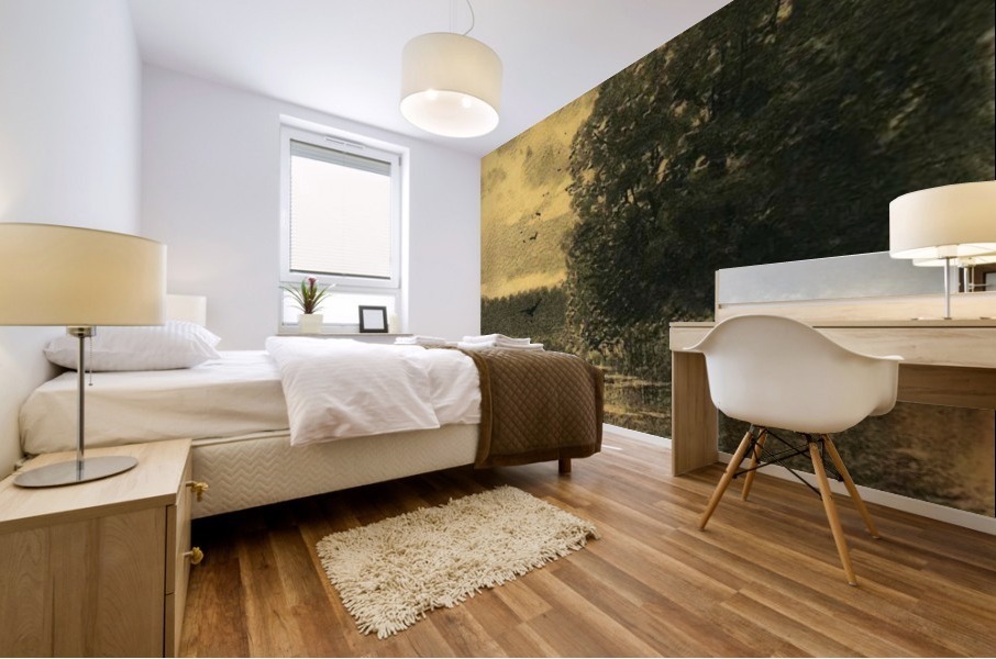 Beautiful sunset on a lake Mural print