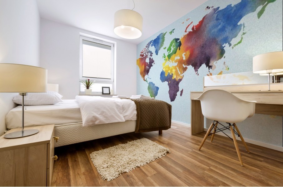 Bright Watercolor Map Of The World Impression murale