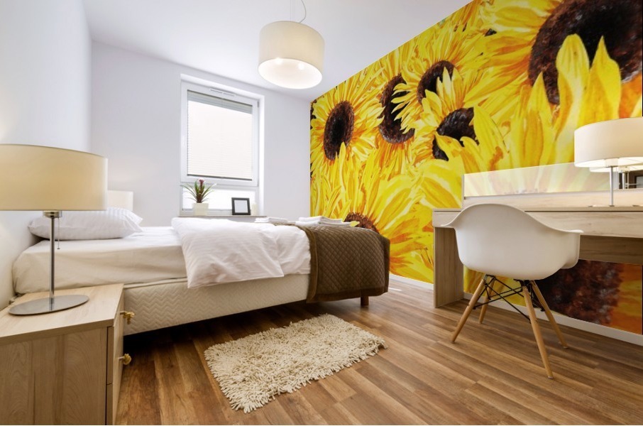 Sunflowers Field Watercolor Painting by Irina Sztukowski Mural print