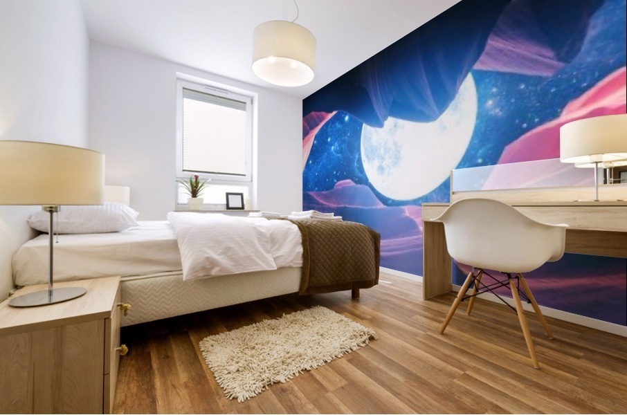 Grand Canyon With Space & Full Moon Collage I v2   Panoramic Mural print