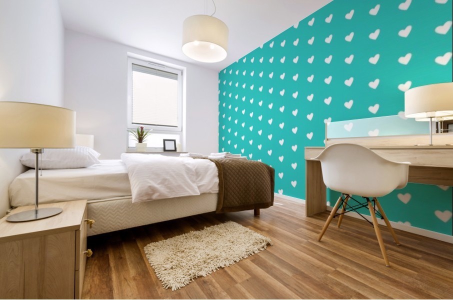 Sweet Aqua Heart Shape Pattern Mural print