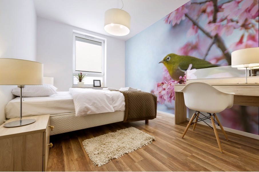 Bird In Sakura Cherry Blossom Tree Mural print