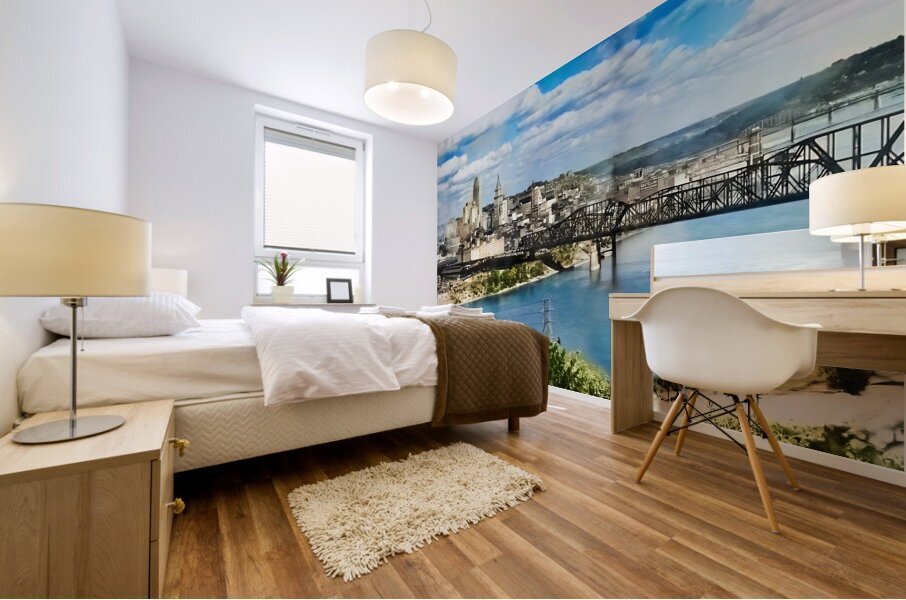 1950s cincinnati cityscape river art Mural print