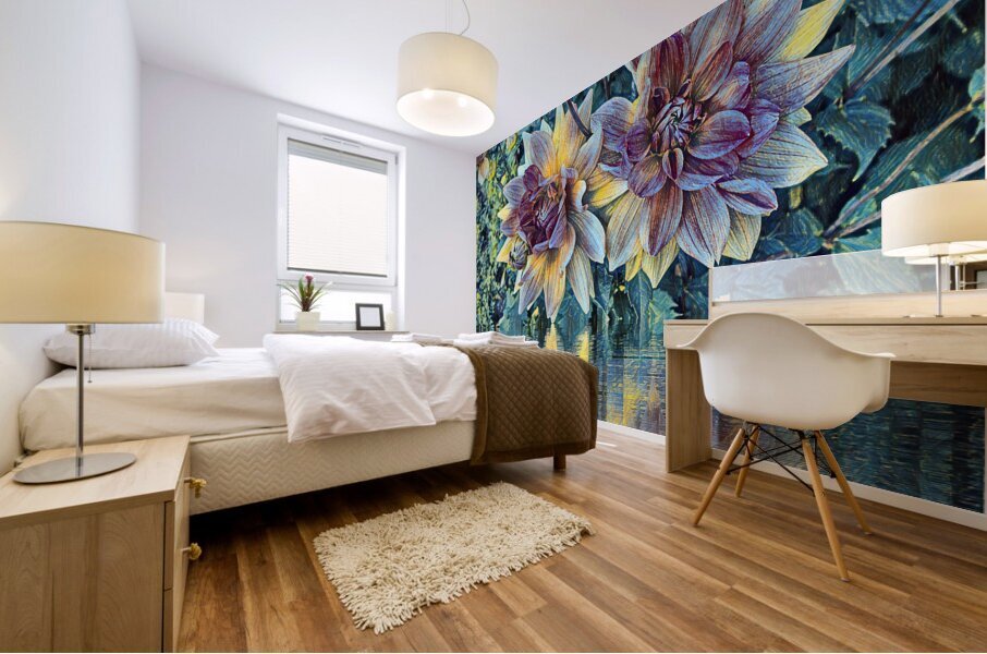 Arte 147 Dahlias Flowers impressionist-paint-style Mural print
