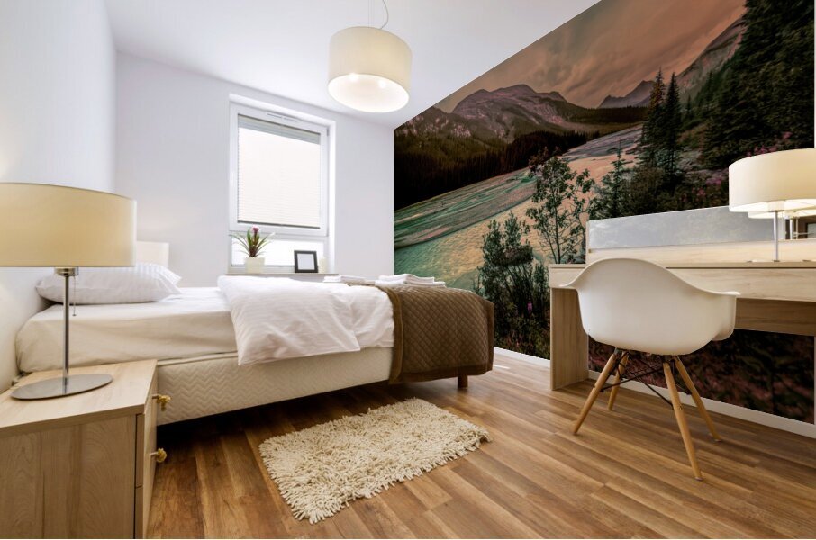 Jasper Athabasca River Sunset Wildflowers Mural print