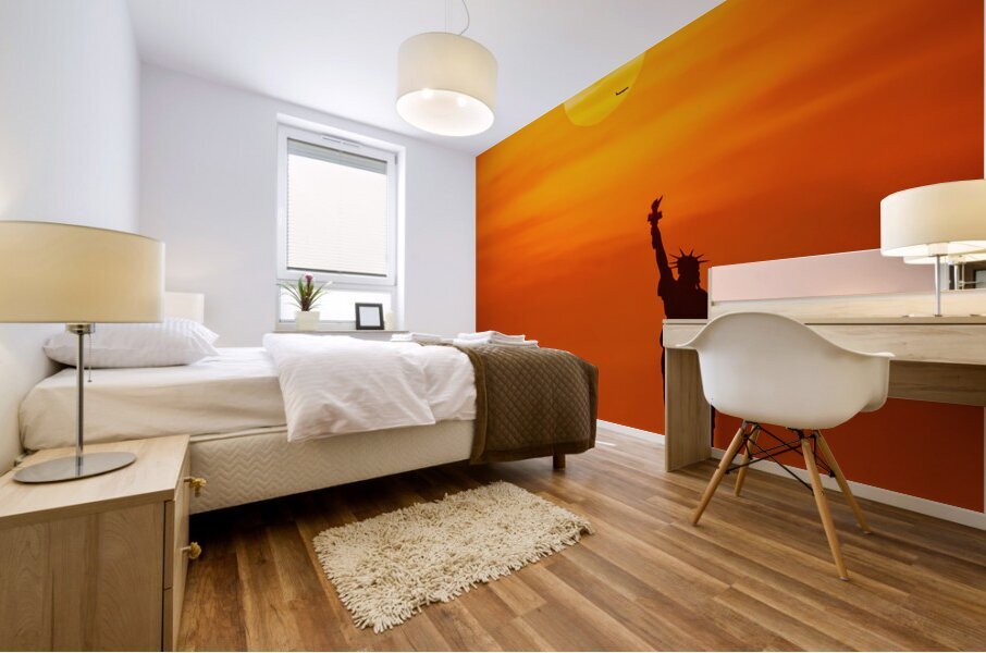 Sun Setting Over Lady Liberty Mural print