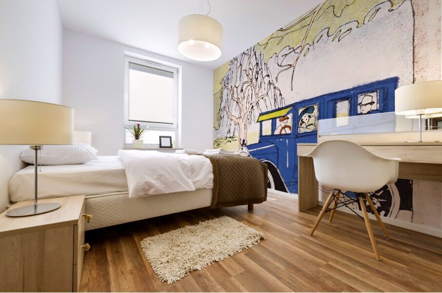 1920s vintage fall day car art Mural print