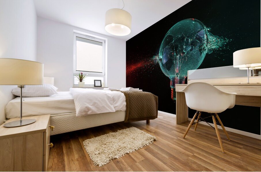 large green bulb exploding on a black  Mural print