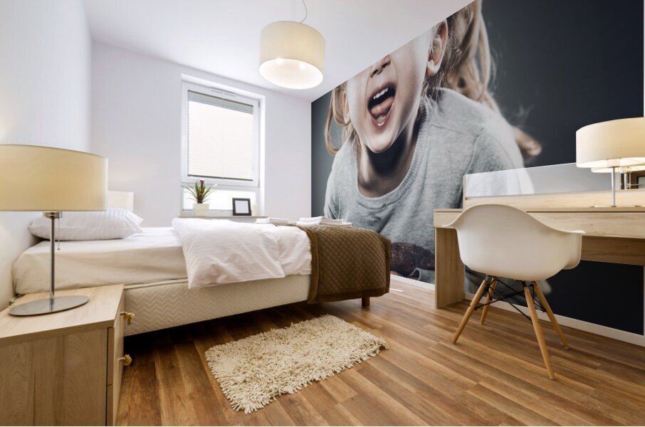 caucasian girl with pigtails angry expression  Mural print