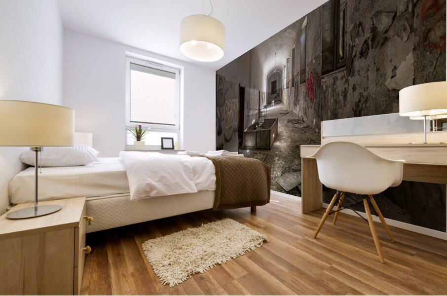 decaying and vandalised interior Mural print