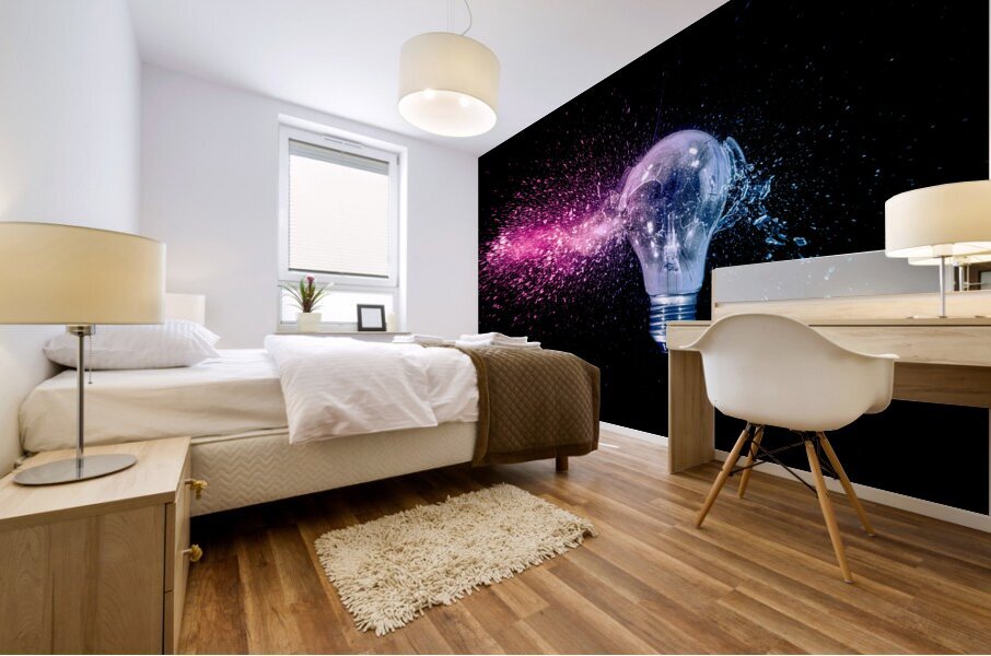 blue and red electric bulb shattering Mural print