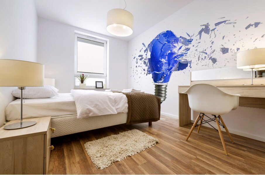 blue bulb destroying on white background Mural print