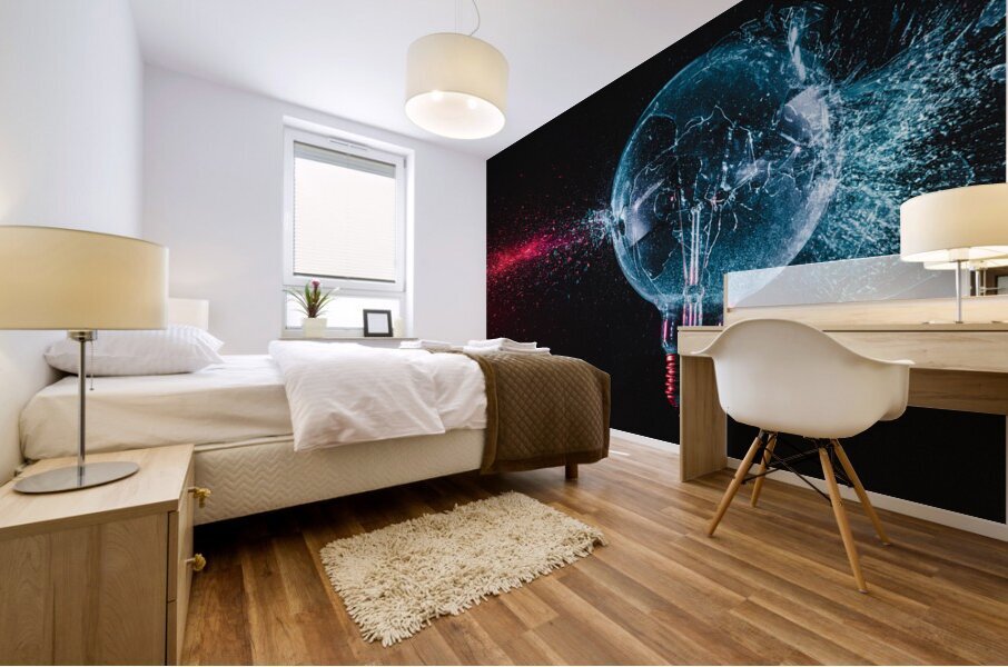 large blue bulb shatters and creates fragments  Mural print