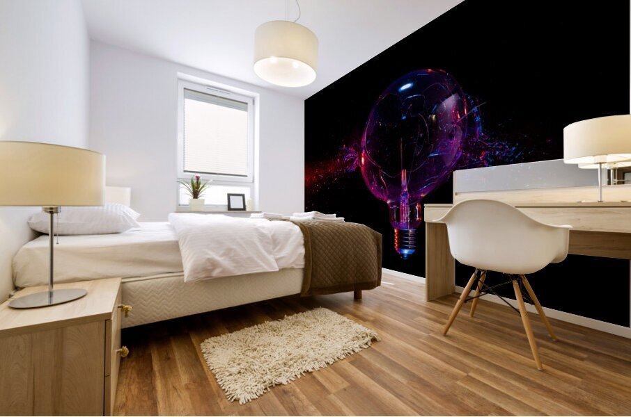 large filament bulb breaks and creates fragments. Mural print