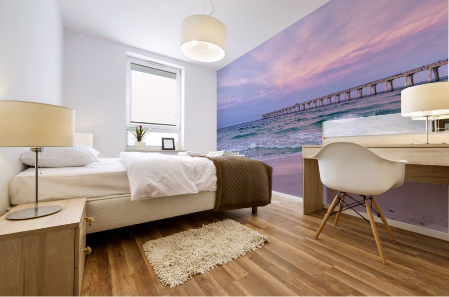 Pink Glowing Navarre Beach Pier Dawn Mural print