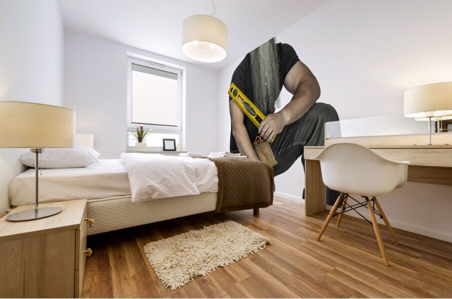 handyman with spirit level  Mural print