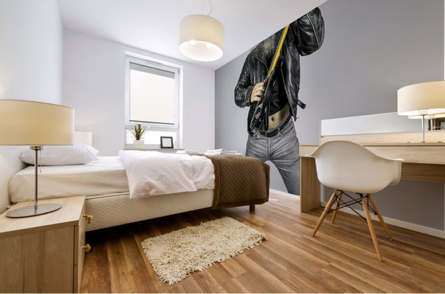 rocker with long beard and leather jacket  Mural print