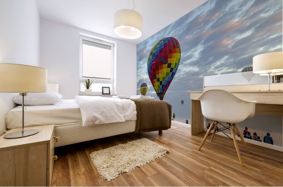 hot air balloons fly over the skies of cappadocia at dawn Mural print