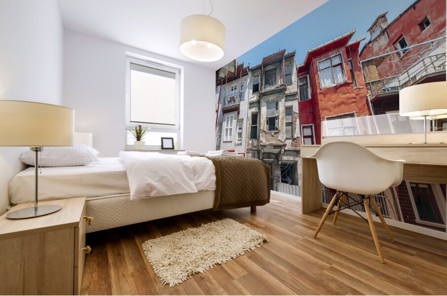 old and dilapidated wooden houses in the city of istanbul. Mural print