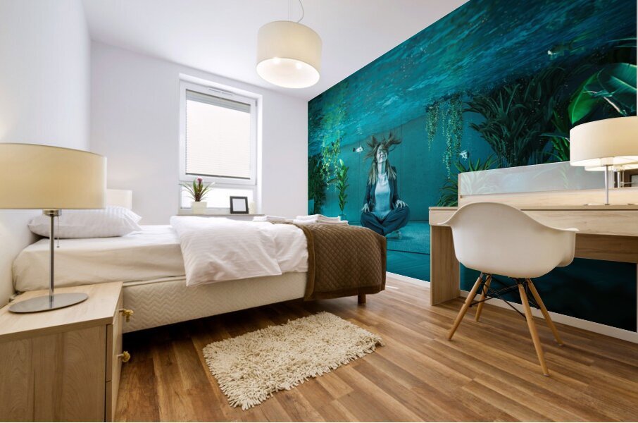 woman relaxes underwater in a flooded room  Mural print