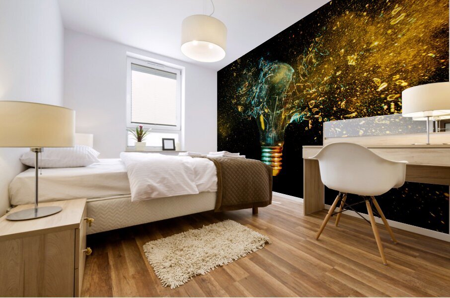 explosion of a tungsten light bulb  Mural print