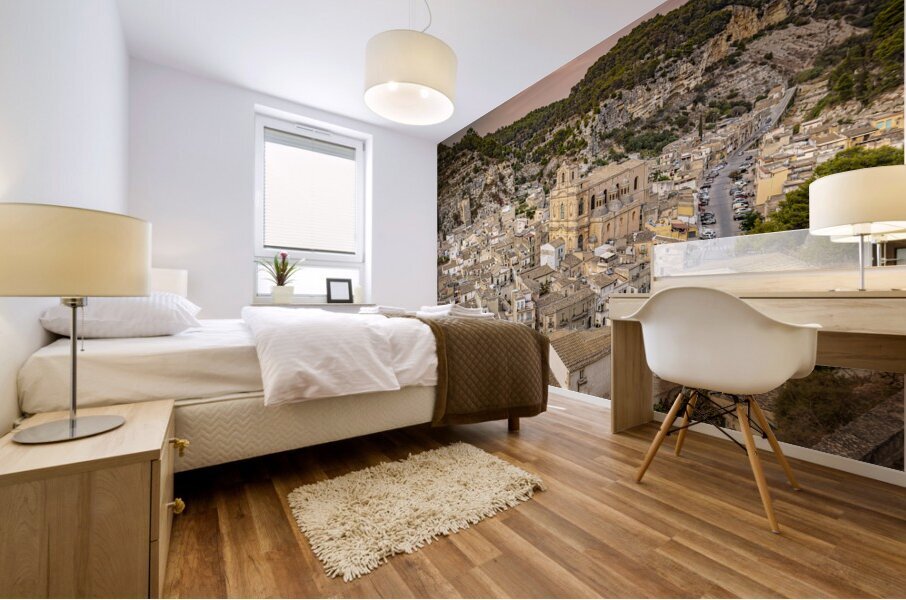 Scicli seen from above.  Mural print