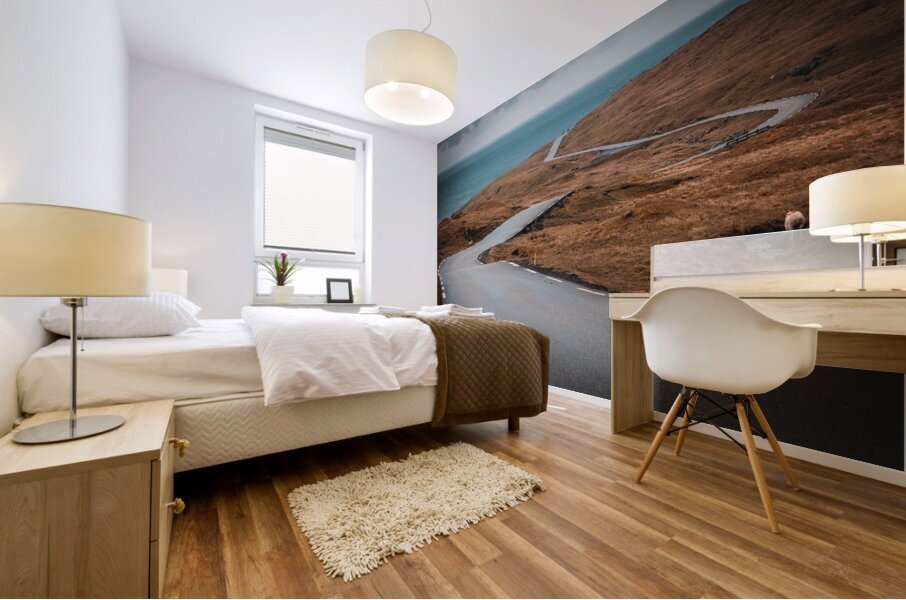 Winding road in the middle of the Faroe Islands. Mural print