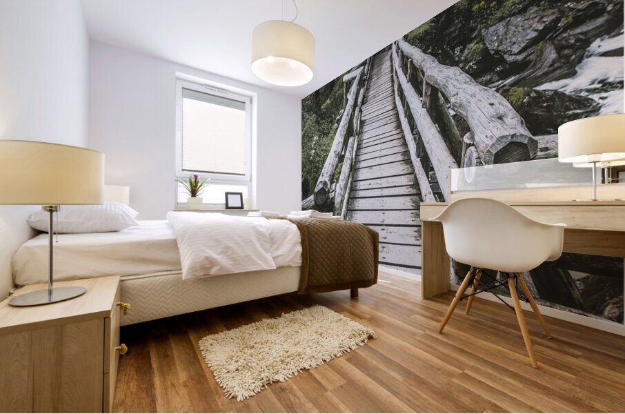 wood bridge near saent waterfall  Mural print