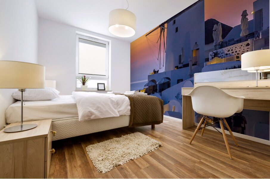 oia at sunset Mural print