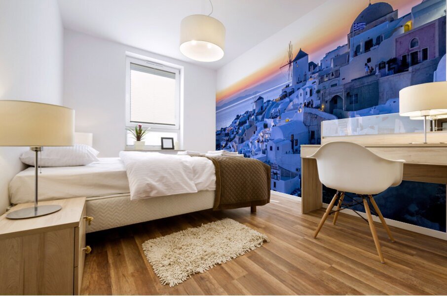 oia at sunset Mural print