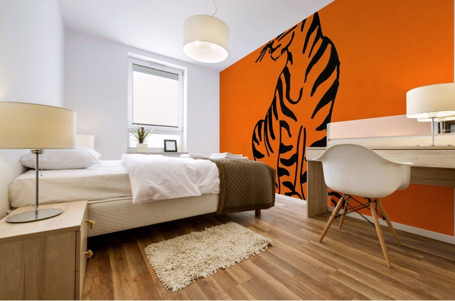 Throwback Sitting Tiger Mascot Art Mural print