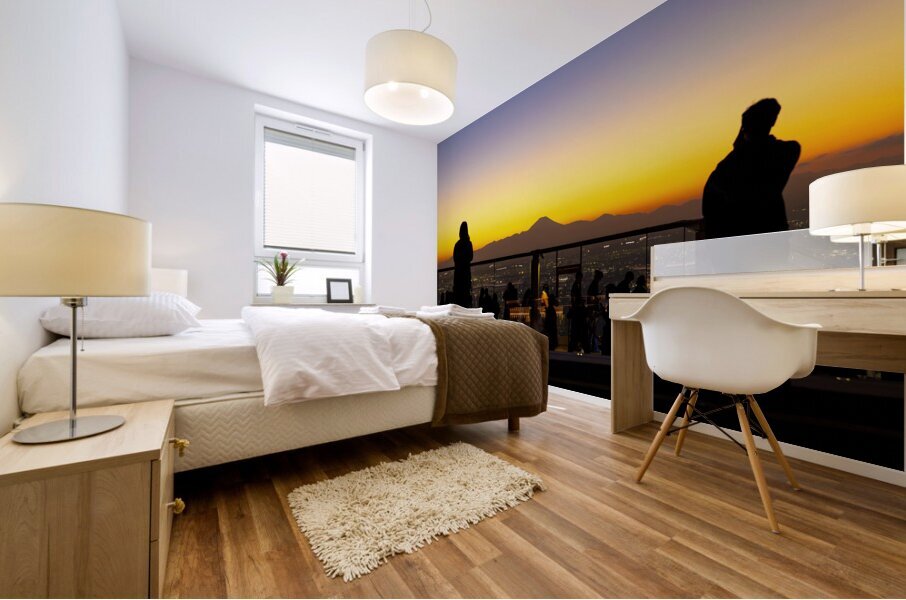 Sunset silhouettes at city viewpoint Mural print