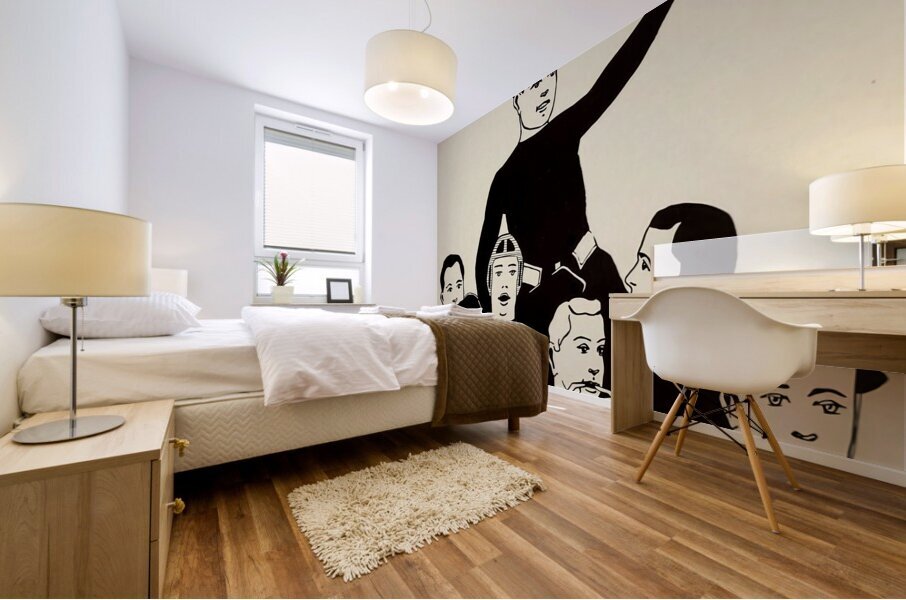 vintage football art players cheering Mural print