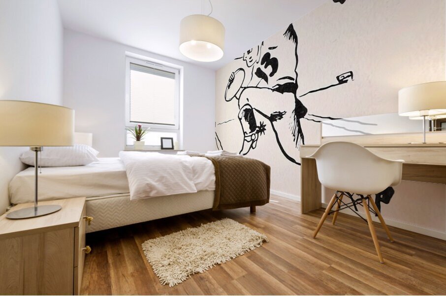 vintage cowboy football art Mural print