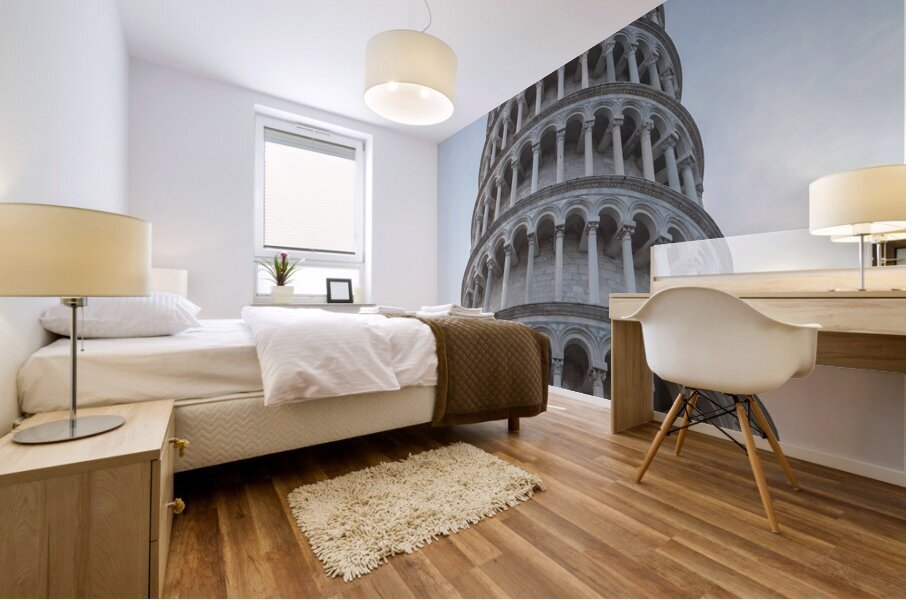Pisa Italy. Leaning tower sightseeing with blue sky background. Mural print