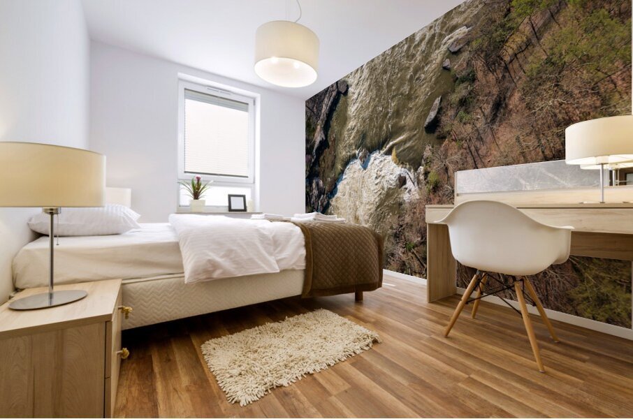 Top down over flooded Valley Falls on a bright spring morning Mural print