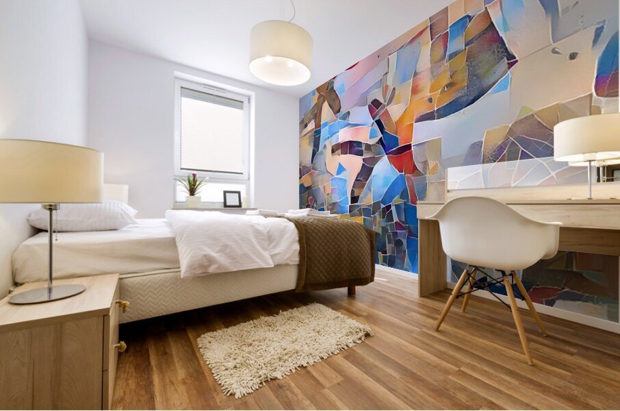 collage stick men portrait Mural print