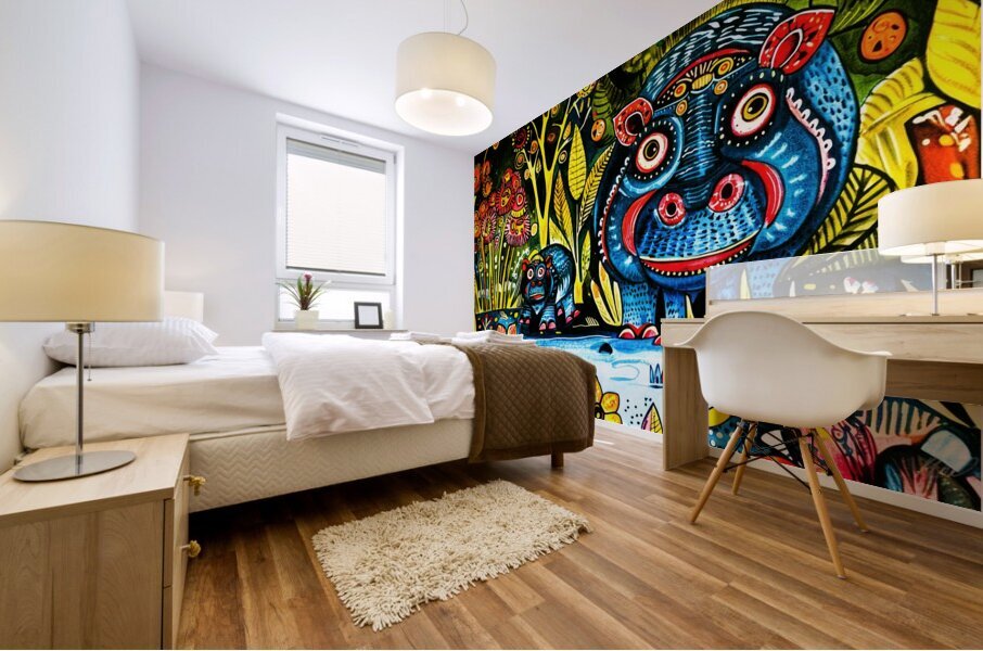 Serengeti Hippos- Batik Print Hippo Mural print