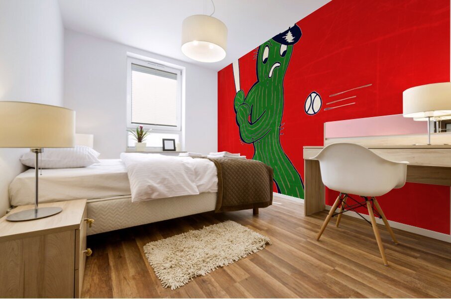 arizona batter up cactus baseball art Mural print
