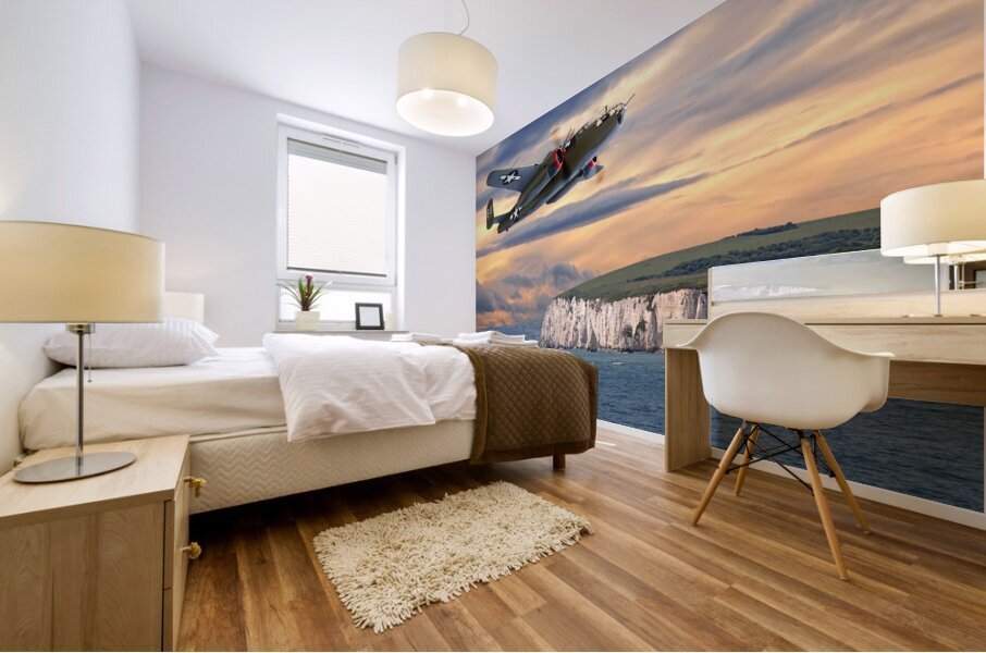 Mission Complete B-25 Over White Cliffs of Dover Mural print