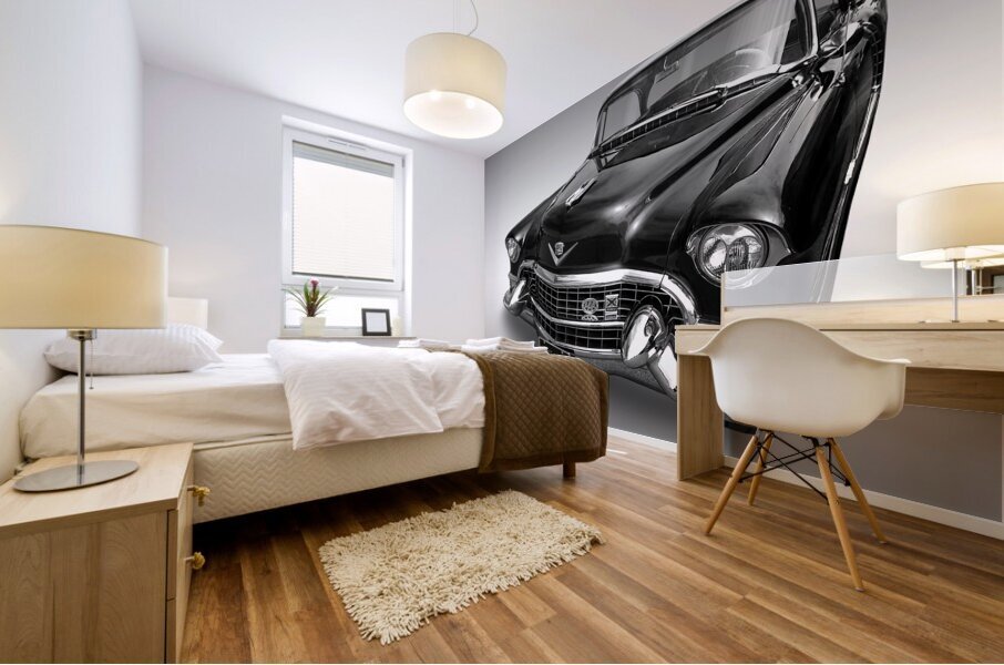 1955 Cadillac Black and White Mural print