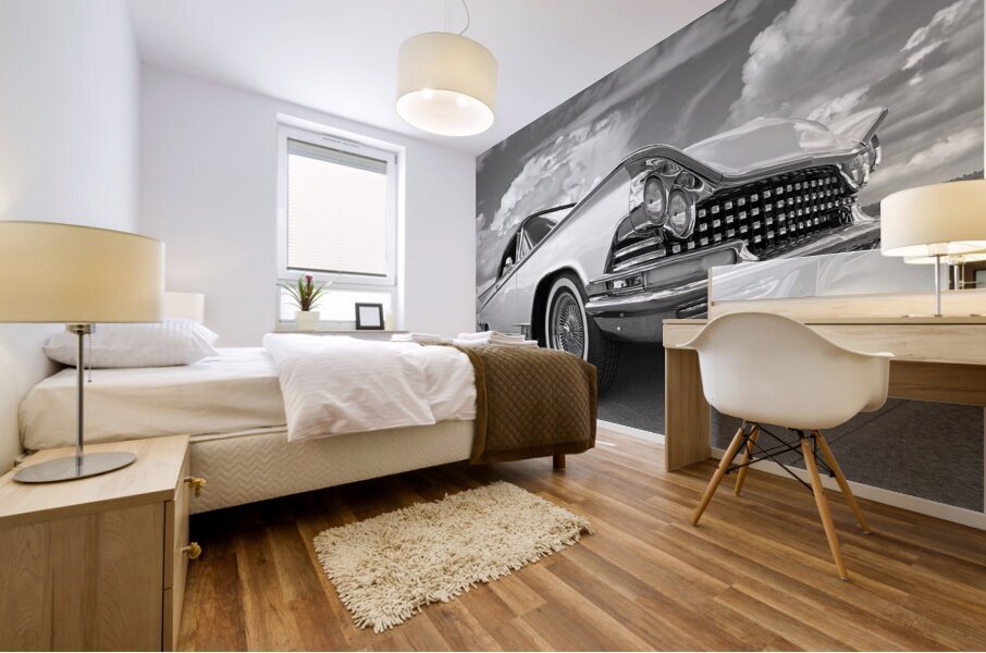 1559 Buick Convertible Black and White Mural print