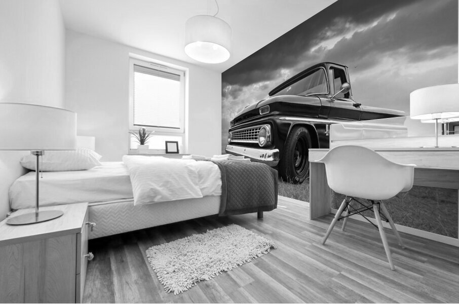 Early Sixties Chevy C10 in Black and White Mural print